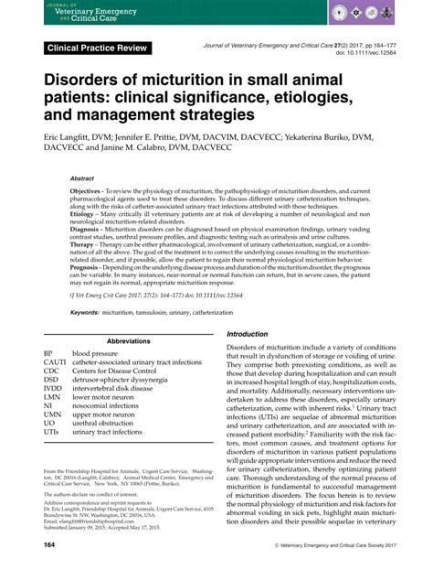 Disorders of Micturition in Small Animals